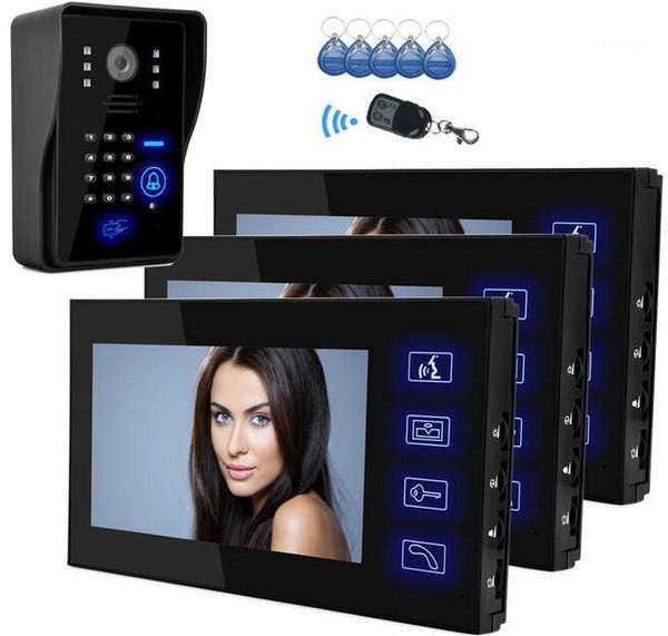 

smartyiba 7" lcd color monitor video door phone doorbell intercom system 5 rfid access camera + 3 black monitor in stock1