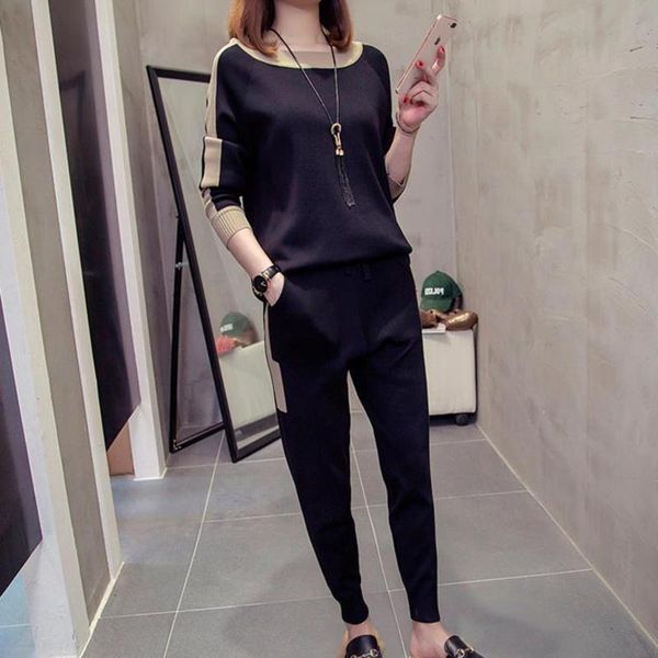 

plus size women's autumn and winter new women's sports suit sweater age reduction sweater casual pants two-piece suit, Gray
