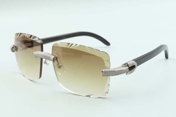 

2021 cutting lens micro-paved diamonds sunglasses 3524020, natural black buffalo horns temples glasses, size: 58-18-140mm, White;black