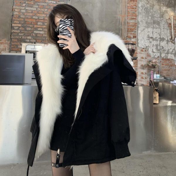 

oversized loose fur women coats winter new turn-down collar thicken warm zipper all match female jackets 1, Black