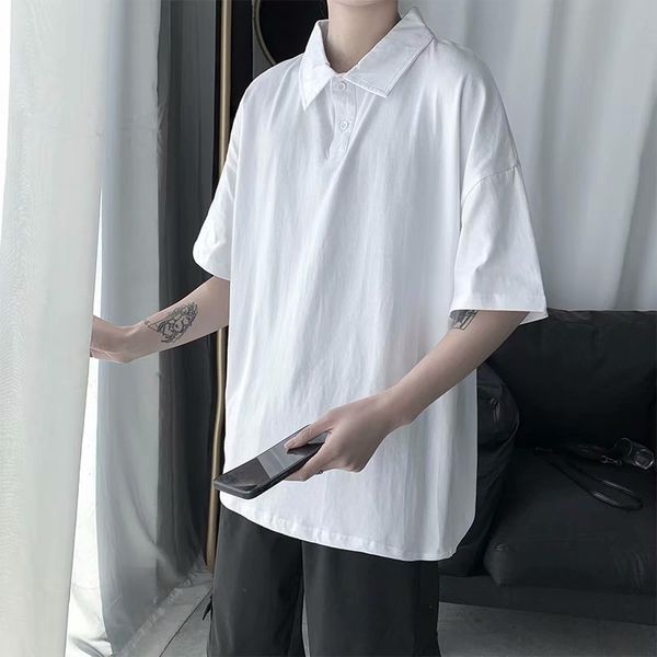 

summer loose casual polo shirt men's short sleeve t-shirt and fashion brand couple's versatile clothes, White;black