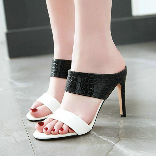 

2021 women summer shoes high heels sandals fashion thin heel ladies shoes slip on open toe pumps black white