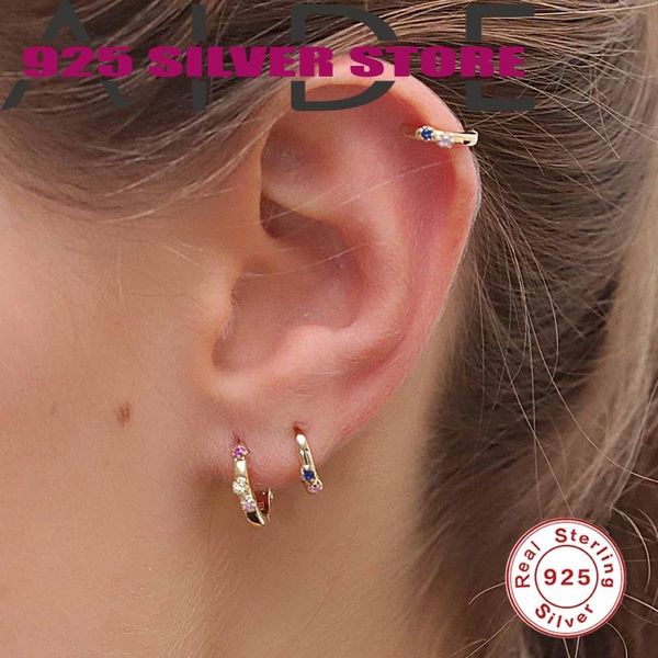 

hoop & huggie aide women earring 925 sterling silver pendientes colored zircon creative simple fashion piercing ladies' fine jewelry gi, Golden;silver