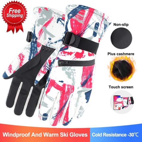 

ski gloves men/women/kid mittens winter non-slip waterproof snowboard warm fleece leather snowmobile motorcycle riding sn
