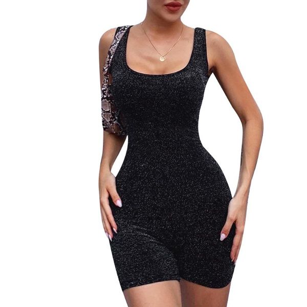 

women sequined bling summer sleeveless tank jumpsuit rompers playsuit bodycon stretch jumpsuit shorts one piece skinny slim, Black;white