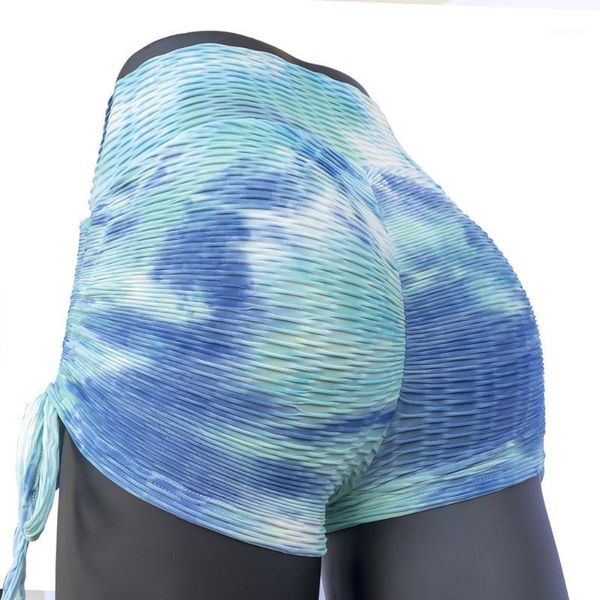 

draw string women sport gym shorts women jacquard tie-dye bubble net high waist gym exercise shorts1, White;red