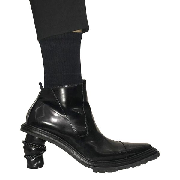 

fashion personality women black tip thick handsome short ladies heel boots botas bottes womh