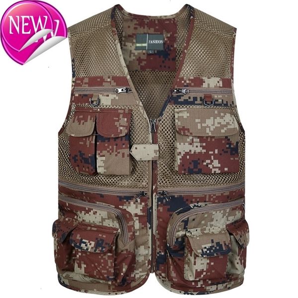 

sleeveless jacket fashion vests for men's pocket pgraphy waistcoat casual spring autumn outdoors military camouflage fishing, Black
