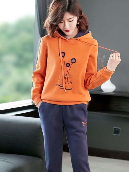 

sweater women's 2020 new fashion plush thickened winter clothes two piece suit for leisure sports, Gray
