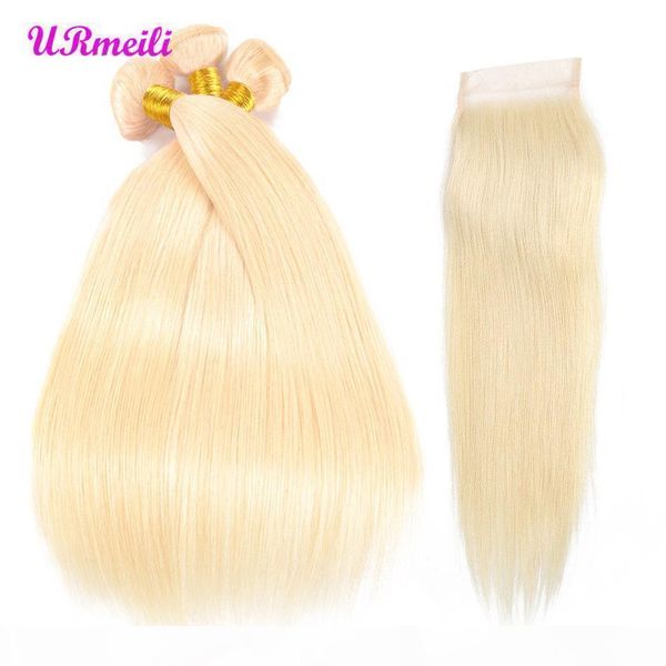 

straight virgin hair 613 blonde bundles with closure brazilian hair weave bundles with closure straight human hair bundles with closure remy, Black;brown