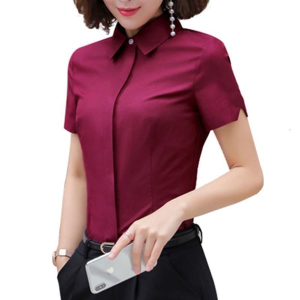 

professional business women cotton shirt new ol summer short sleeve slim blouses office ladies work wear plus size, White
