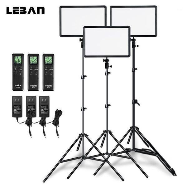 

godox 3pcs ledp260c 30w portable led video light 3300k-5600k adjustable color temperature panel lamp with 3pcs 2m light stand1