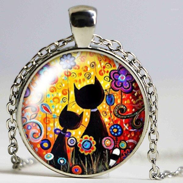 

lovely cat cute pets cats glass cabochon necklace bag car necklace holder charms silver for men women1