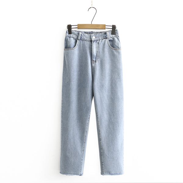 

xl-4xl plus size elastic waist high woman blue jeans casual denim pants thin 89gu