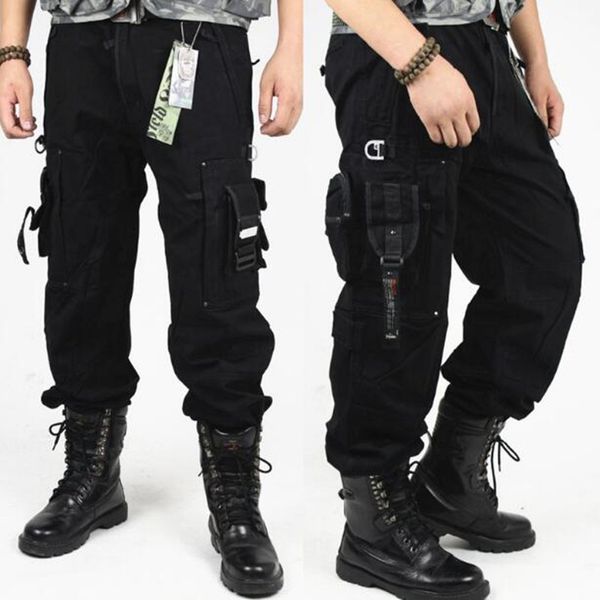 

2021 male monkey clothes men's tactical pants work miltary many pocket combat army style slacks straight cl7a, Black