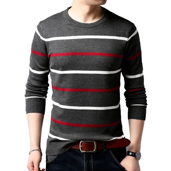 

browon men brand sweater fashion slim sweaters men striped sweater o-neck long business pullovers sweater for men clothes 201026, White;black