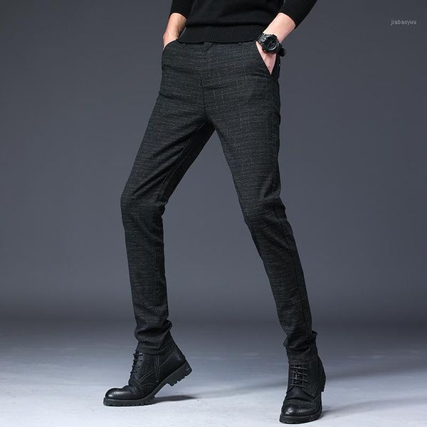 

2020 spring classic new men's elastic casual pants mens business dress slim jogger stretch long trouser male1, Black