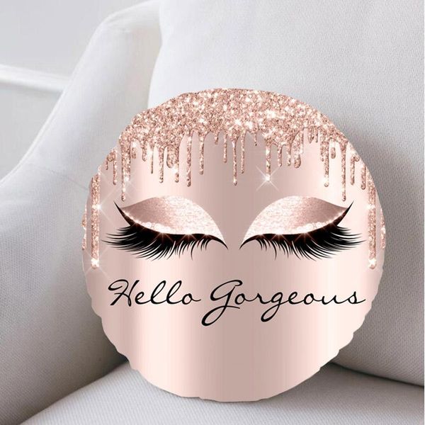 

cushion/decorative pillow modern makeup artist eyelash lashes round velvet case rose gold glitter drips eye lash decorative throw decor