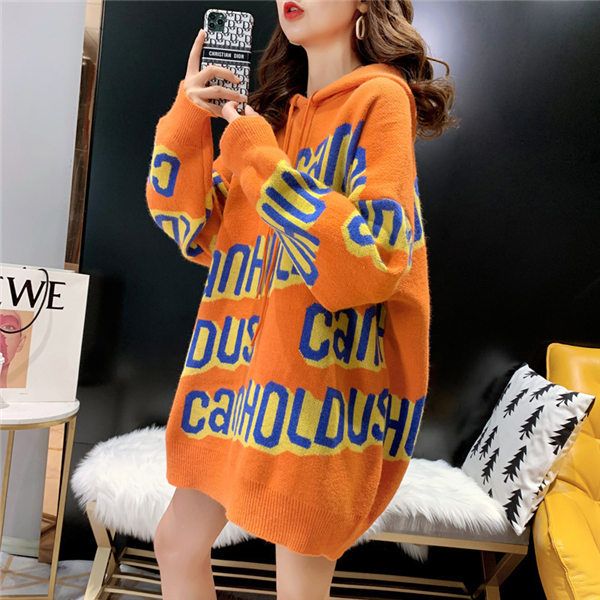 

21ss new model spring autumn womens designer panelled hoodisweaters fashion crew neck female pullover knits clothing long sweater skirt, White;black