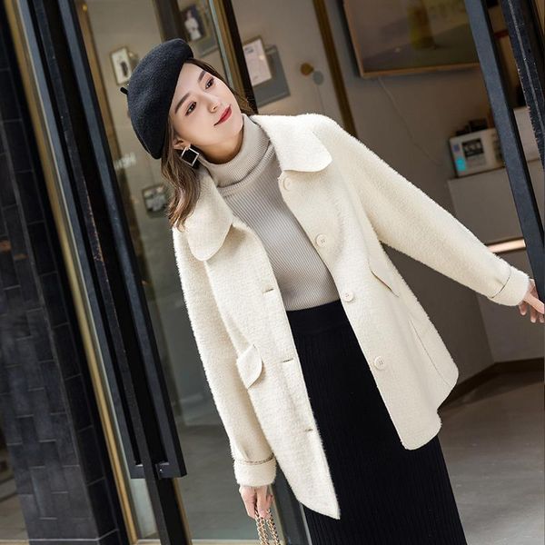 

women 2021 autumn winter fashion imitation mink velvet coat female loose cardigans outwears ladies solid color warm jackets w571, White