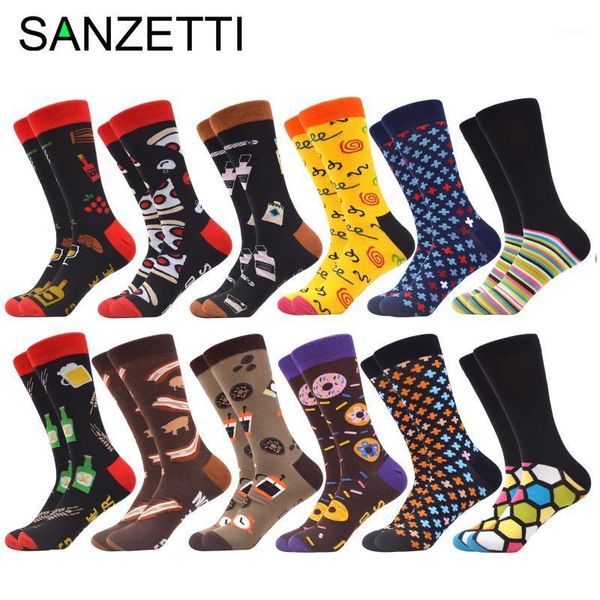 

5-12 pairs sanzetti 2020 brand new happy men socks bright novelty funny crew socks causal gift wedding dress1, Black