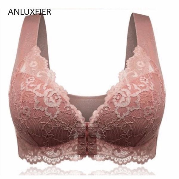 

h9678 full cup bra lingerie women comfortable lace underwear front buckle non-adjusted straps no steel ring breathable bras q1120, Red;black