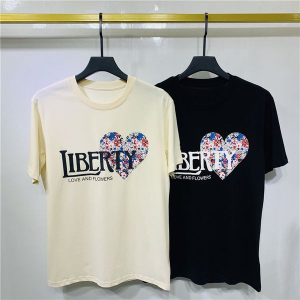 

20fw spring summer europe usa fashion love and flowers liberty tee t shirt women street casual love heart cotton tshirt, White;black