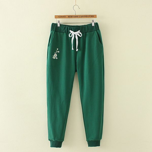 

green pants women's with large, casual floral embroidery 3ru7, Black;white