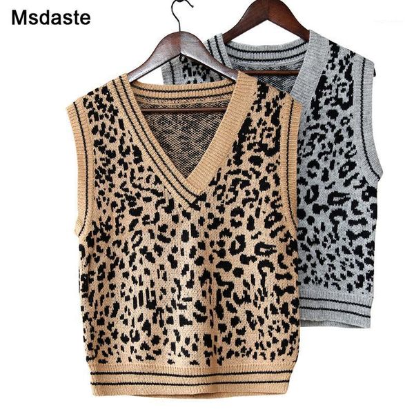 

knit sweater vest pullover women leopard print knitted vest female sleeveless sweaters autumn winter lady mohair vests 1, Black;white