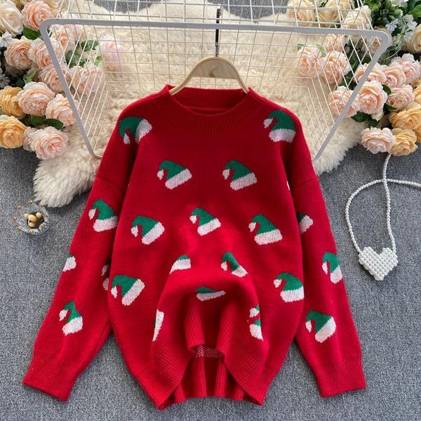 

women's sweaters christmas sweater 2021 loose pullover long sleeve knitted for women, White;black