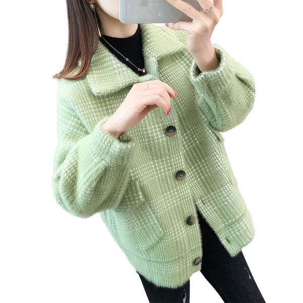 

imite mink cashmere woman's short coat new winter mesh cardigan jackrt sweater trellis female more size outerwea r370 n2lh, White;black