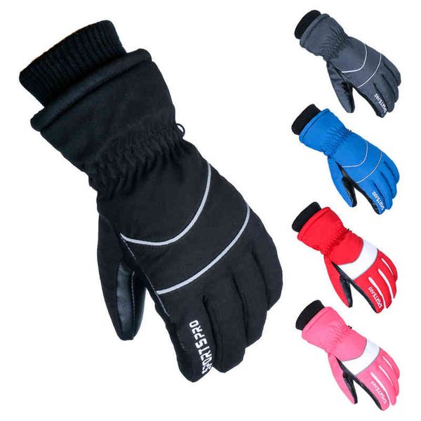 Young Boys Girls Winter Ski Snow Gloves Touchscreen Black Grey Red Outdoor Warm Snowboard Snowmobile Waterproof Mittens 220112