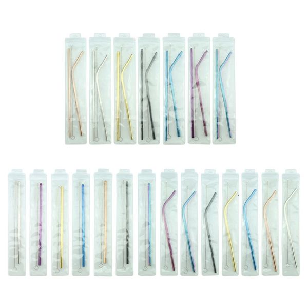 

reusable stainless steel straw set with cleaner brush bend straight colorful straw smoothies drinking straws party wedding bar drinking tool