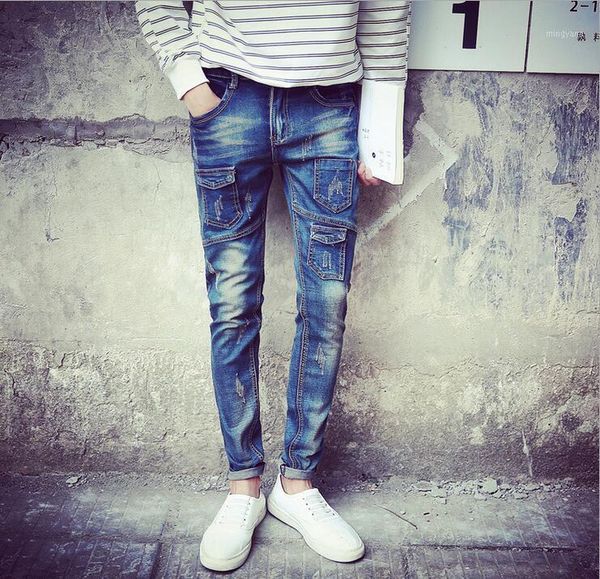 

2020 regular fit jeans brand jeans male fashion slim 100% cotton denim blue men's size: 28-34