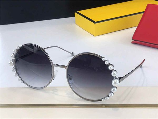 

0295 new advanced women sunglasses with three-dimensional pearl decoration pearl with metal frame women fashion round anti-uv lens in box, White;black