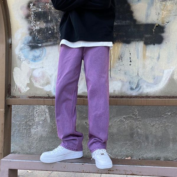

men's jeans casual 2021 hip hop denim pants streetwear couple loose men clothing, Blue