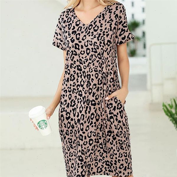 

short sleeve dress women v neck dress 2021 summer loose t shirt dress fashion printed dresses leopard harajuku vestido, Black;gray