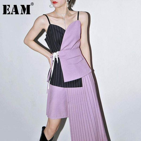 

eam] women purple contrast color asymmetrical camis new v-collar sleeveless personality fashion tide spring autumn 2020 1s6161, White