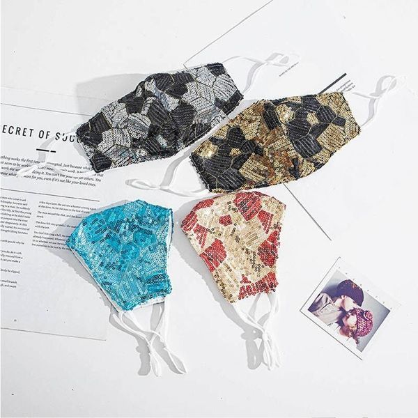 

protective sequin bling mask pop adjustable masks dustproof washable breathable reuseable party mouth cover 300 pcs ljjp391-2