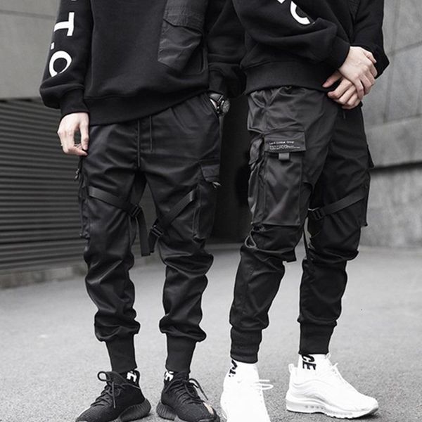 

new black cargo pants hip hop boys multi-pocket elastic waist harem pant men streetwear punk trousers jogger men tactical pants