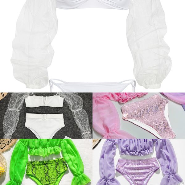 

long sleeve woman bikinis 2020 mujer bathers white bathing suit bandeau swimwear women brazilian swimsuit female biquinis y1120, White;black