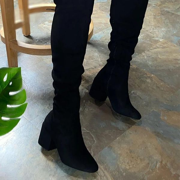 

women knee high boots ladies chaussure gladiator booties winter autumn high heels slip on shoes woman zapatos mujer sapato1, Black