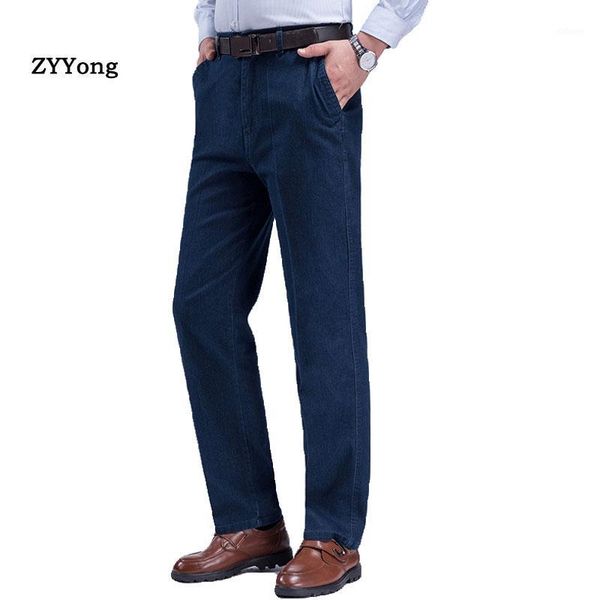 

new arrival high waist jeans for men spring summer autumn male casual cotton regular fit denim pants baggy1, Blue