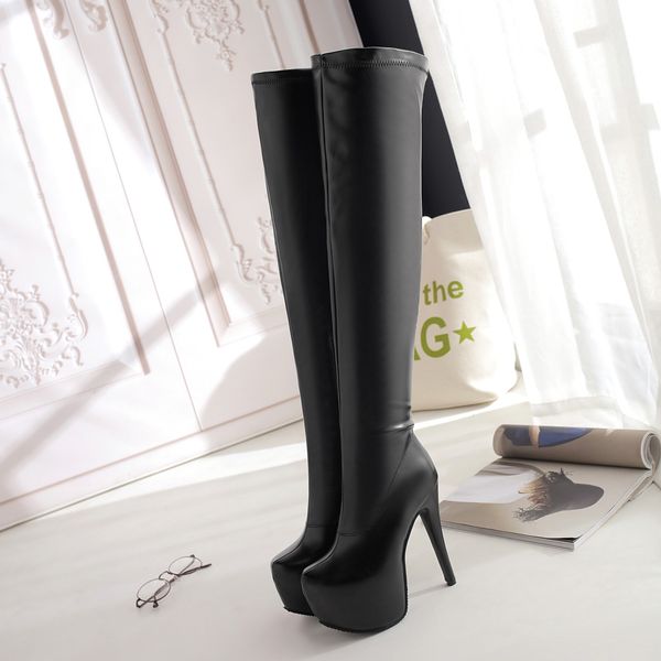 

her 2021 woman knee on elastic fabric european and heels thigh back female winter boots 3l4z, Black