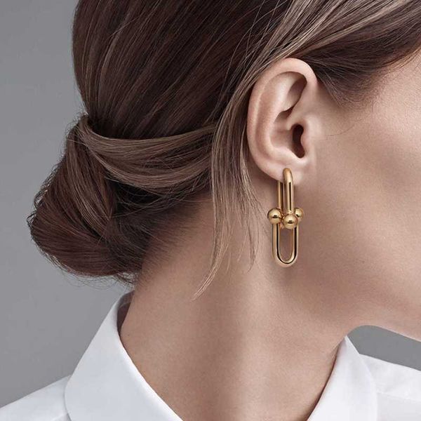 

hoop & huggie wtltc steampunk metal u shaped earrings for women punk stylish hoops with charm personalized link chain, Golden;silver
