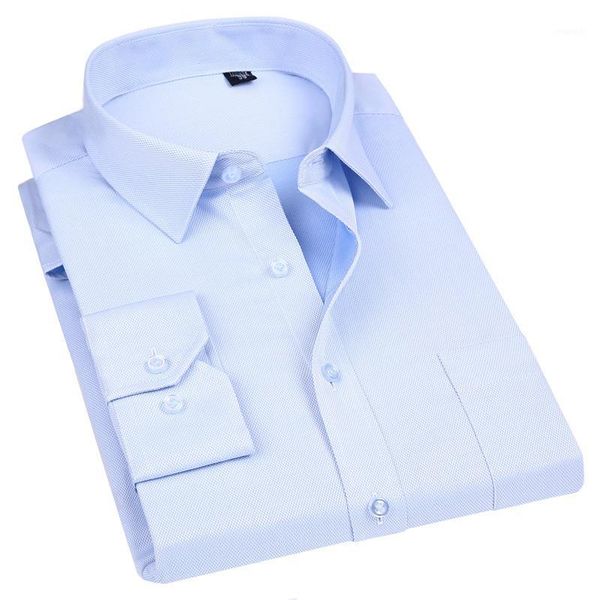 

non-ironing men dress long sleeve shirt 100% cotton 2020 new solid male plus size fit business shirts white blue1, White;black