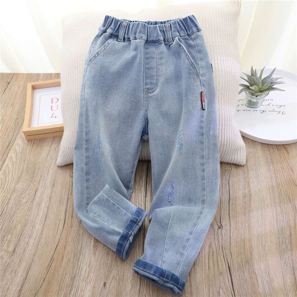 

20201 spring new big children's korean style jeans casual pants, Blue