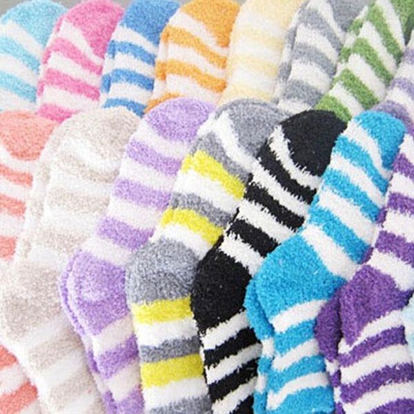 

socks & hosiery wholesale- 1pair lady gift soft floor home women bed stripe fluffy warm winter thick candy color casual winter11, Black;white