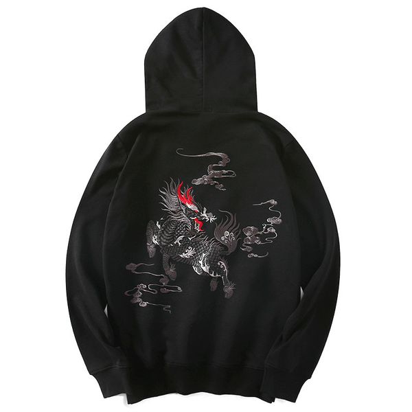 

hoodies men 2020 sweatshirt embroidered kylin lucky cloud harajuku streetwear black hoodie pullover cotton autumn clothing c1212