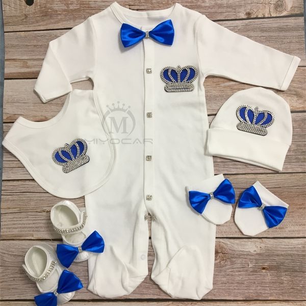 

miyocar 0-6m with gift box baby crown rhinestone clothes set one piece bodysuit set unique baby shower gift bling baby cothes s6 y200803, White